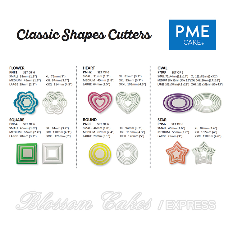 PME Classic Shapes Cutters, Set of 6 (Flower, Heart, Oval, Square, Round and Star to choose from)
