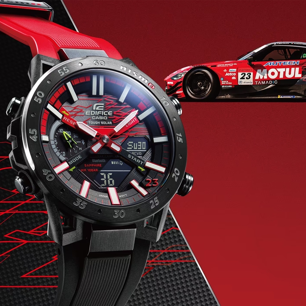 萬年鐘錶 - CASIO EDIFICE 系列  限量款NISMO賽車太陽能藍芽智慧雙顯男錶 ECB-2000NIS-1A  錶徑 : 47.8MM