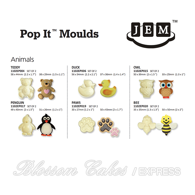 JEM Pop It Moulds for Cake Decorating, Set of 2 (32 designs to choose from)