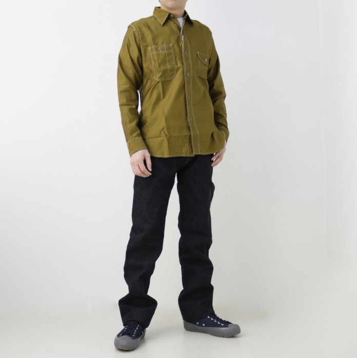 SUGAR CANE【 3oz. 】 COTTON SATEEN WORK SHIRT [ FICTION ROMANCE ] [ KHAKI ]