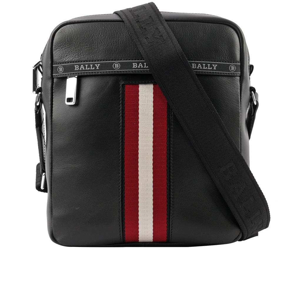 【BALLY】Holm 紅白條紋牛皮日字斜背包