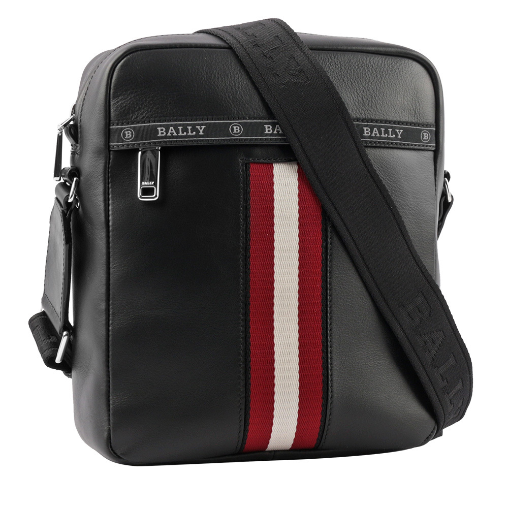 【BALLY】Holm 紅白條紋牛皮日字斜背包