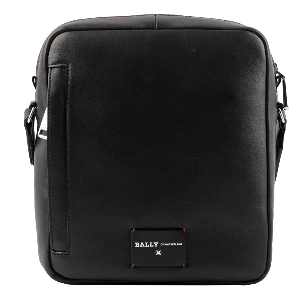 【BALLY】Holm 紅白條紋牛皮日字斜背包(黑色)