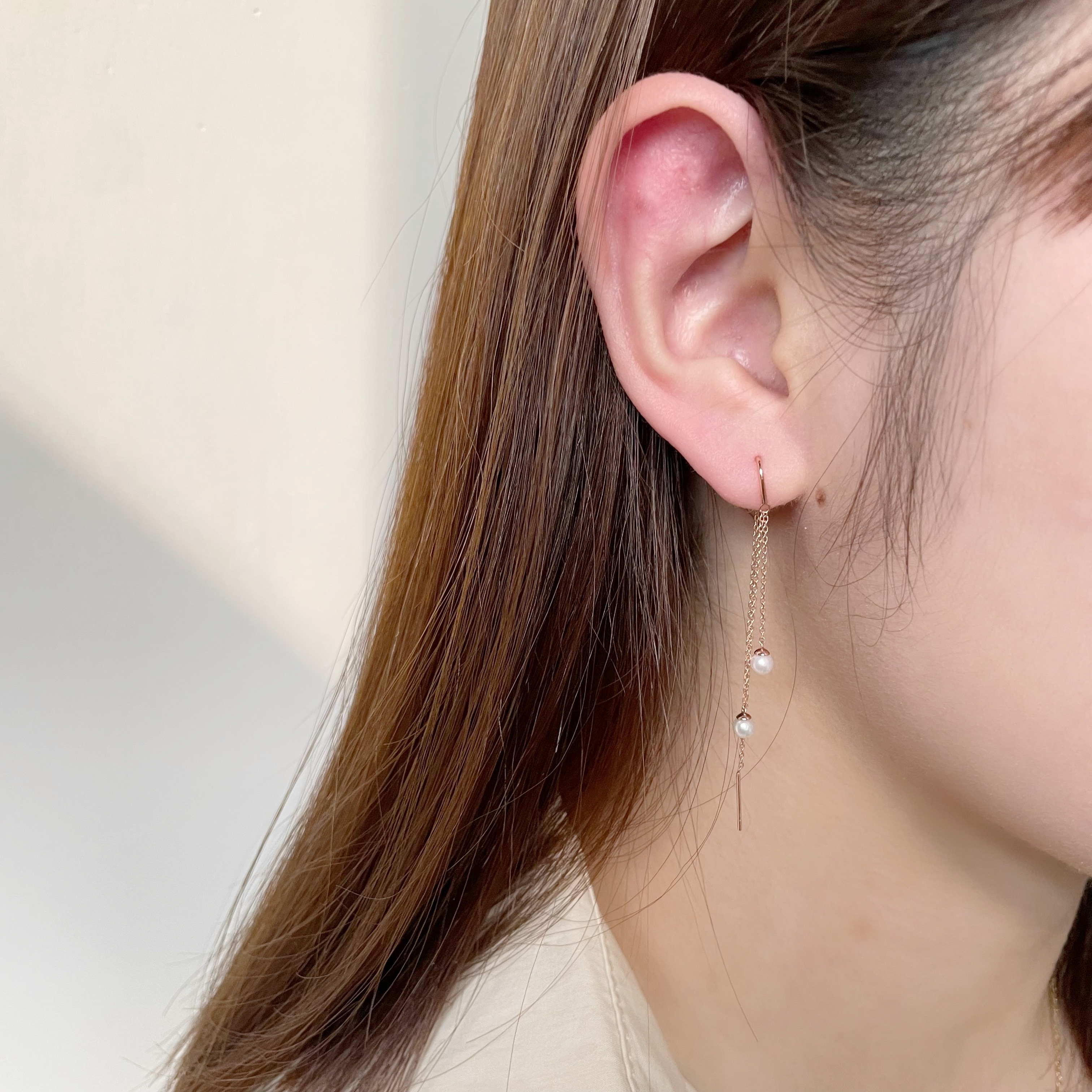 10k雙珍珠果實勾式耳鍊