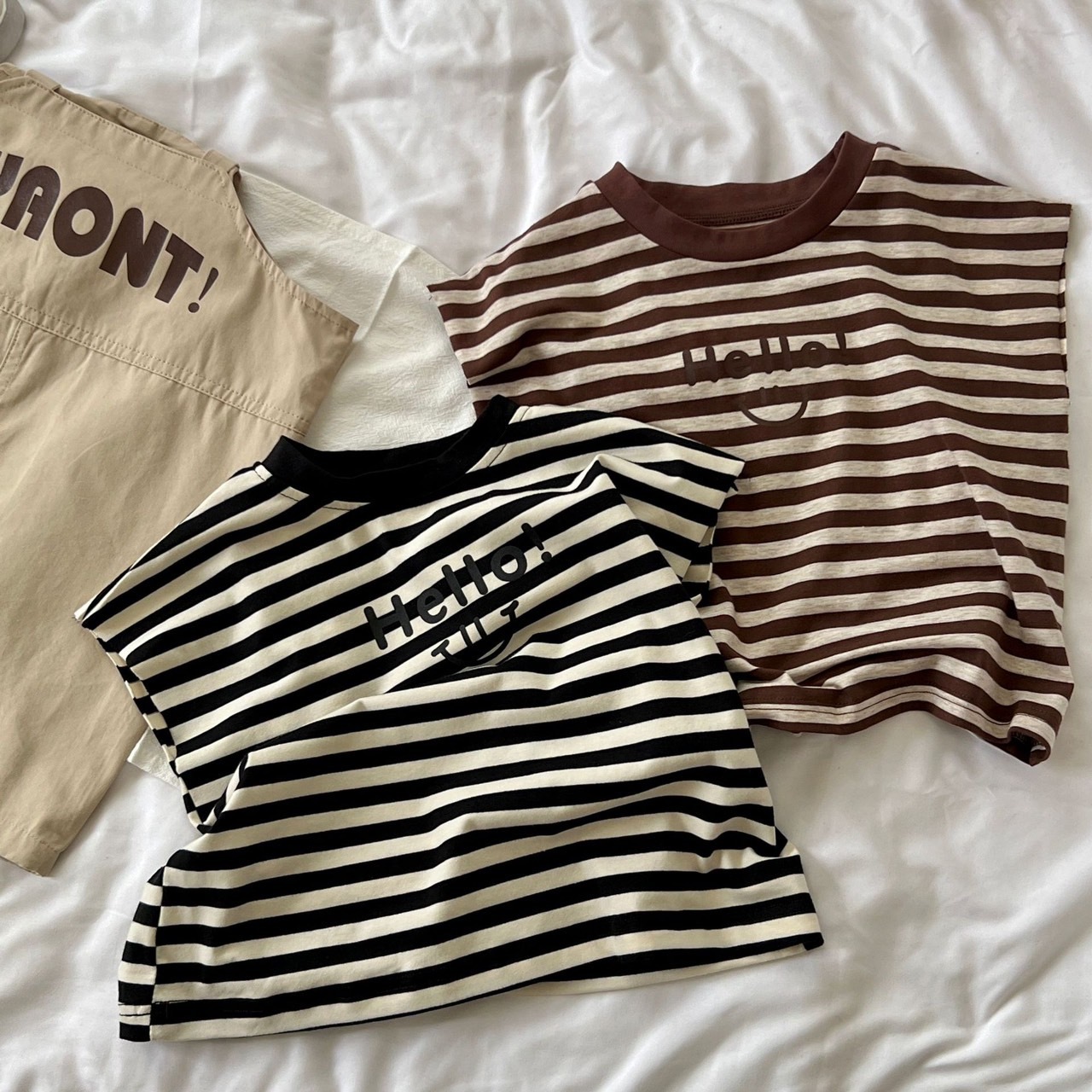 純棉條紋微笑圓領上衣