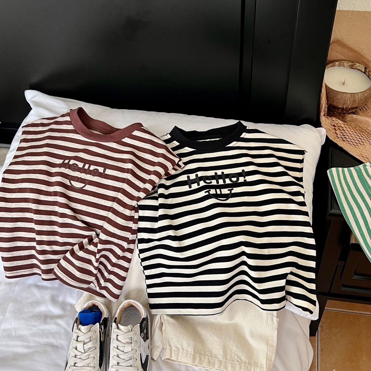 純棉條紋微笑圓領上衣