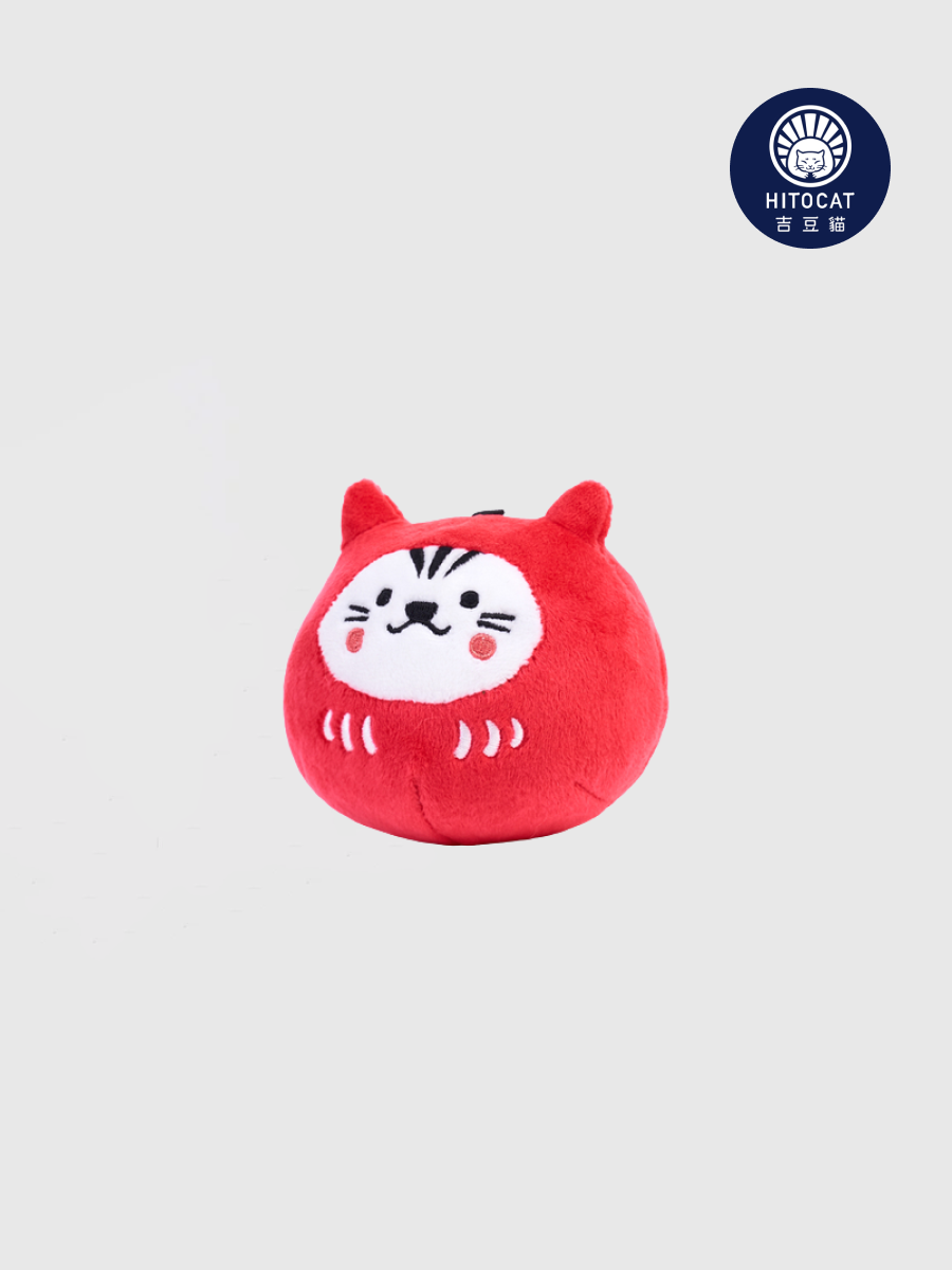 【HitoCat 吉豆貓】祈福達摩貓草球｜紅色 家安全
