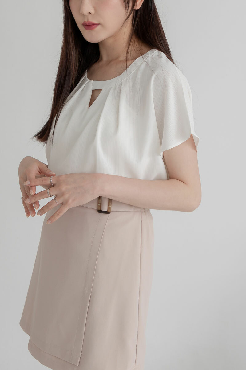 【官網限定】前開衩不規則下擺雪紡短裙