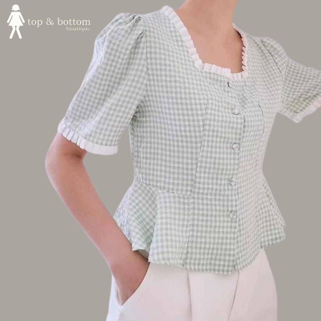 CHECKED PEPLUM BLOUSE