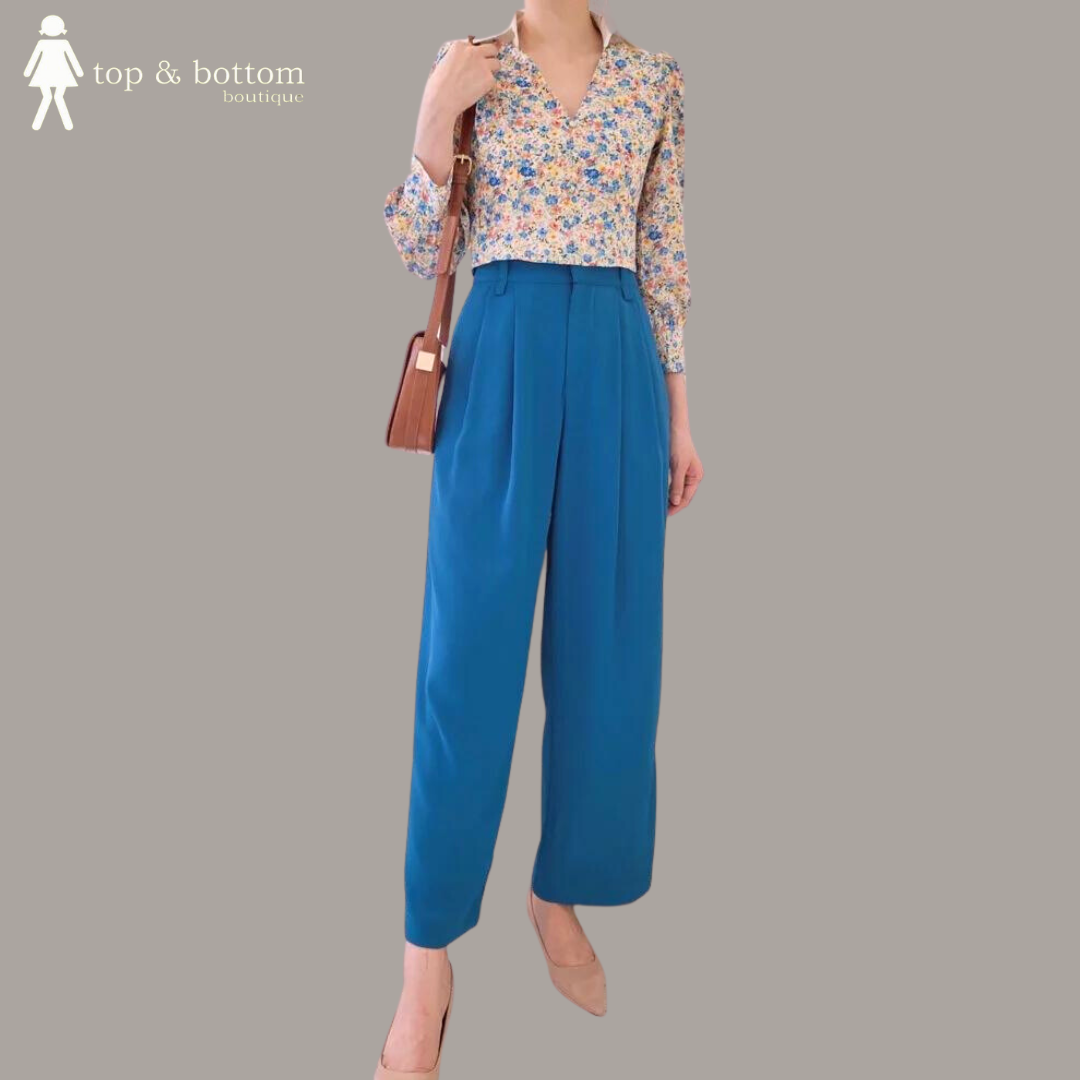 FLORAL PRINT COLLARED CROP BLOUSE