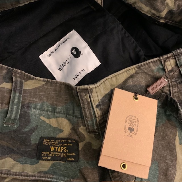 WTAPS x BAPE CARGO RIPSTOP CAMO TROUSERS COTTON