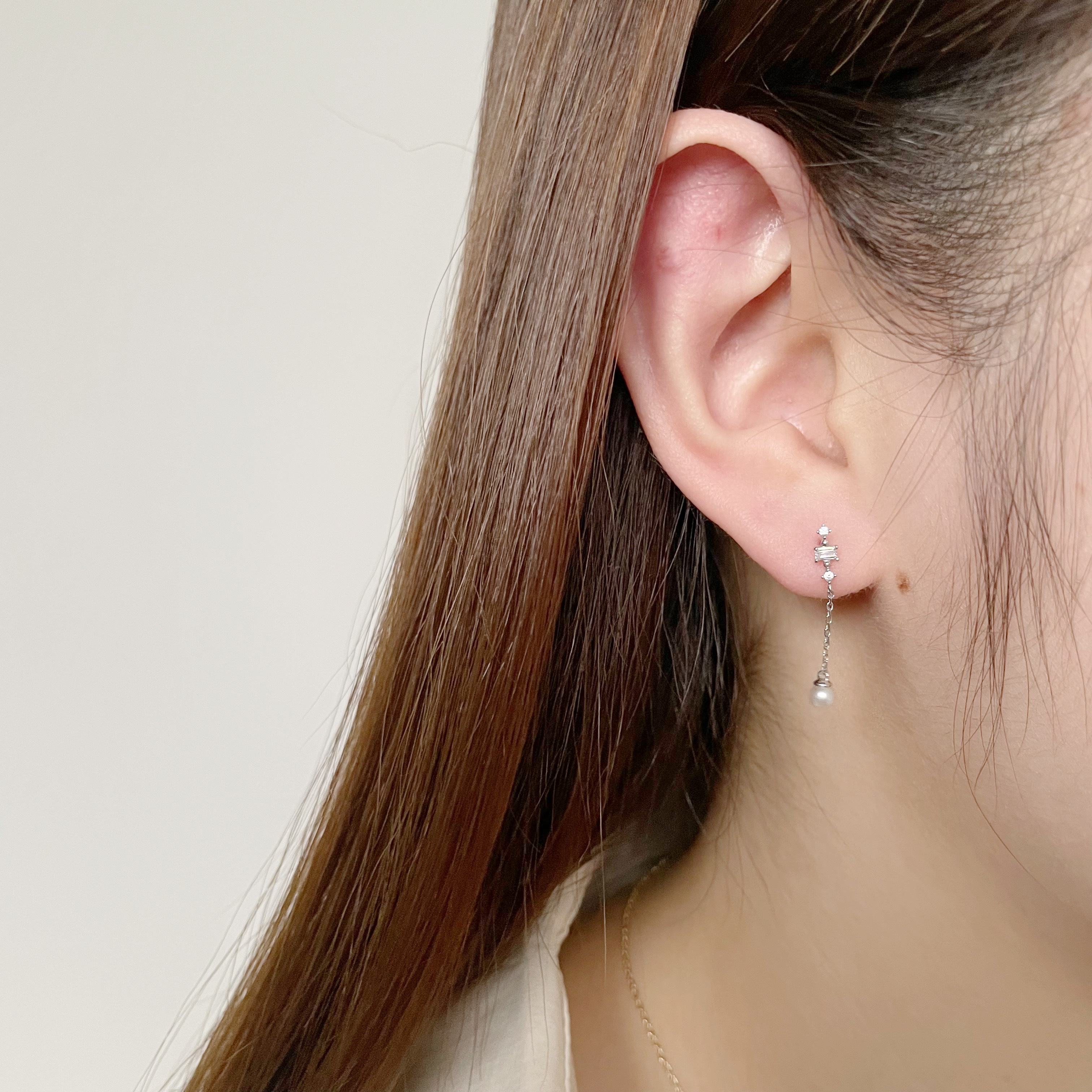 10k meteor鋯石珍珠耳環