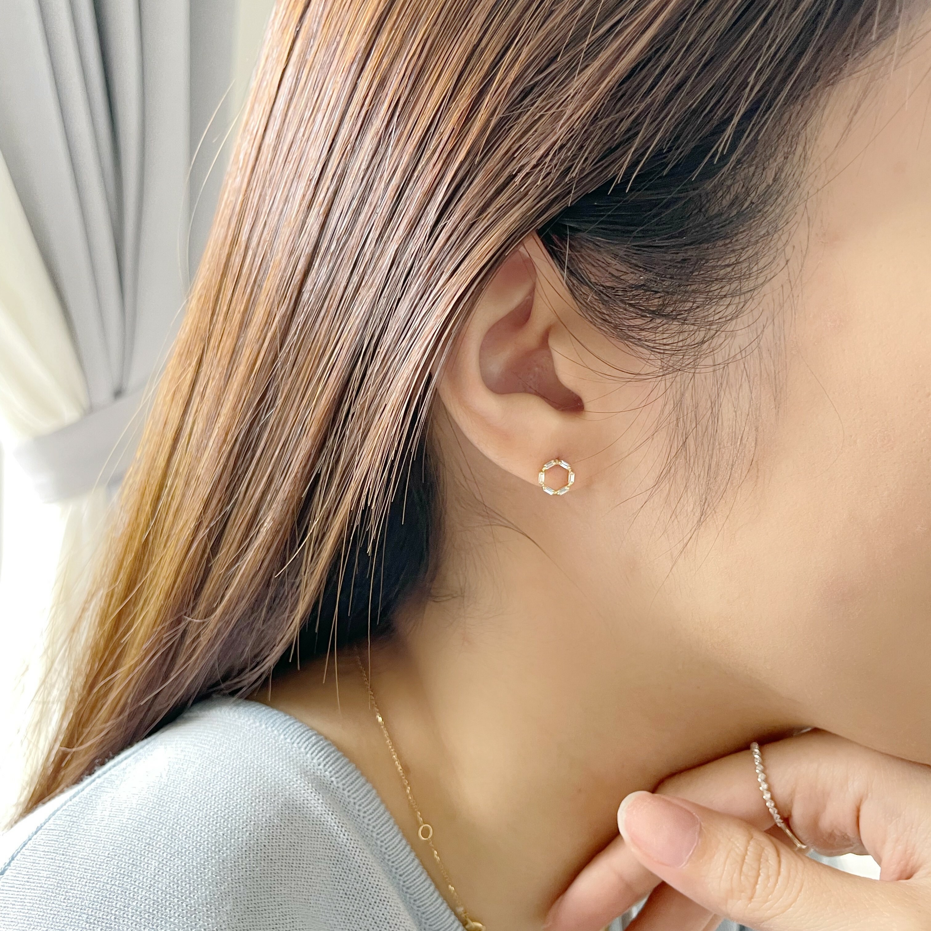 10k細方鋯石花圈耳環