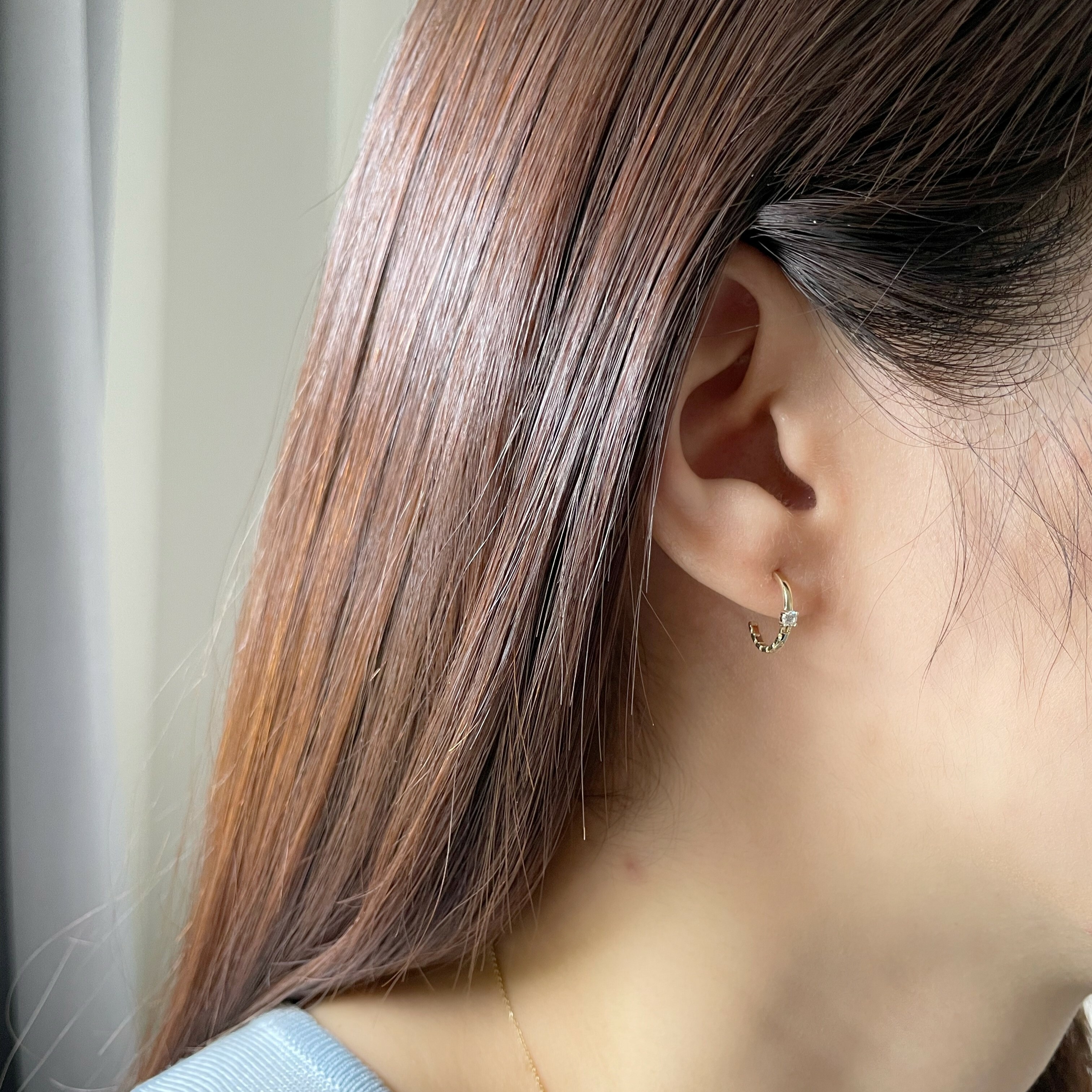 10k鎖鍊鋯石半圈式耳環