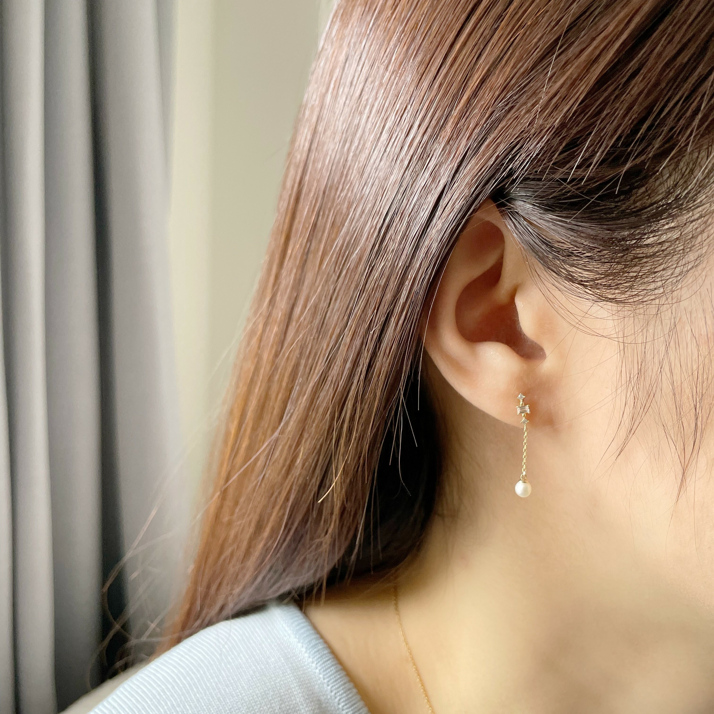 10k meteor鋯石珍珠耳環