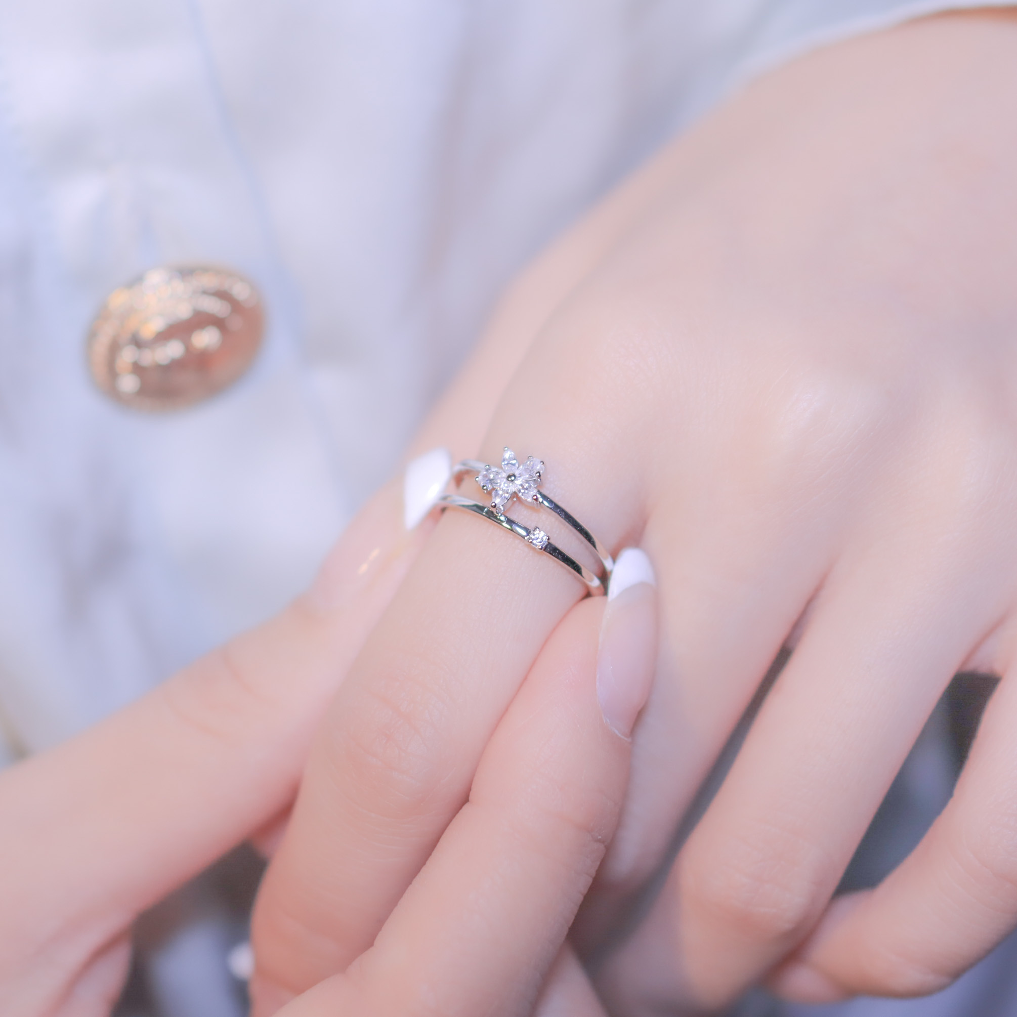 | 999 Silver・ White Gold・Rose Gold | Floral Style Double Ring （Silver / Rose Gold） | RI0536 |