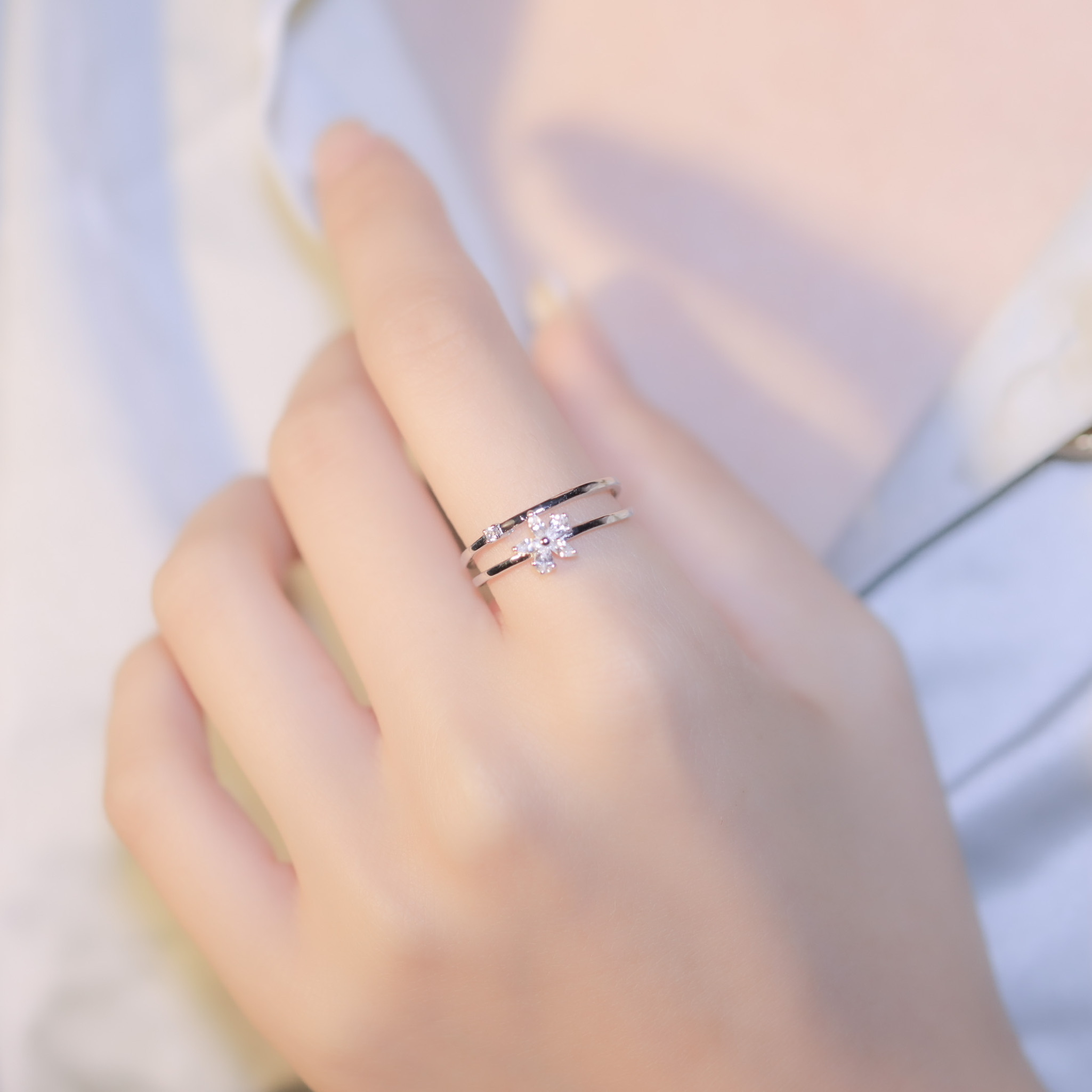 | 999 Silver・ White Gold・Rose Gold | Floral Style Double Ring （Silver / Rose Gold） | RI0536 |