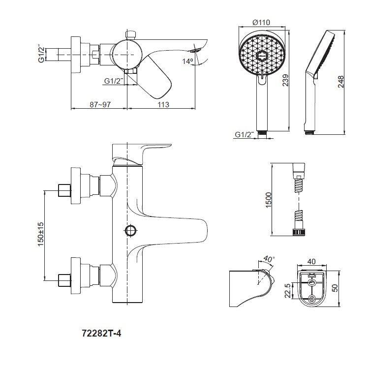 Kohler "Aleo" K-72282T-4-BL Exposed Bath Mixer with Hand Shower Set