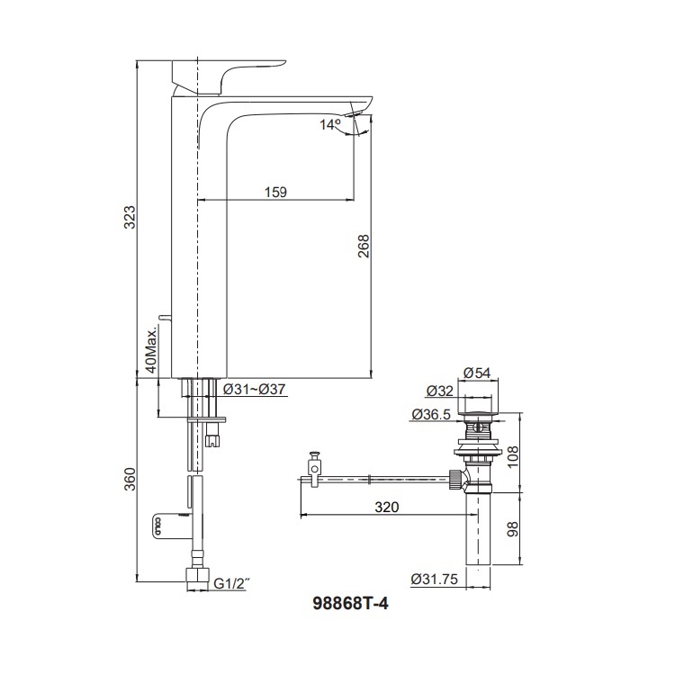 Kohler "Aleo" K-98868T-4-BL Single Lever Tall Lavatory Faucet