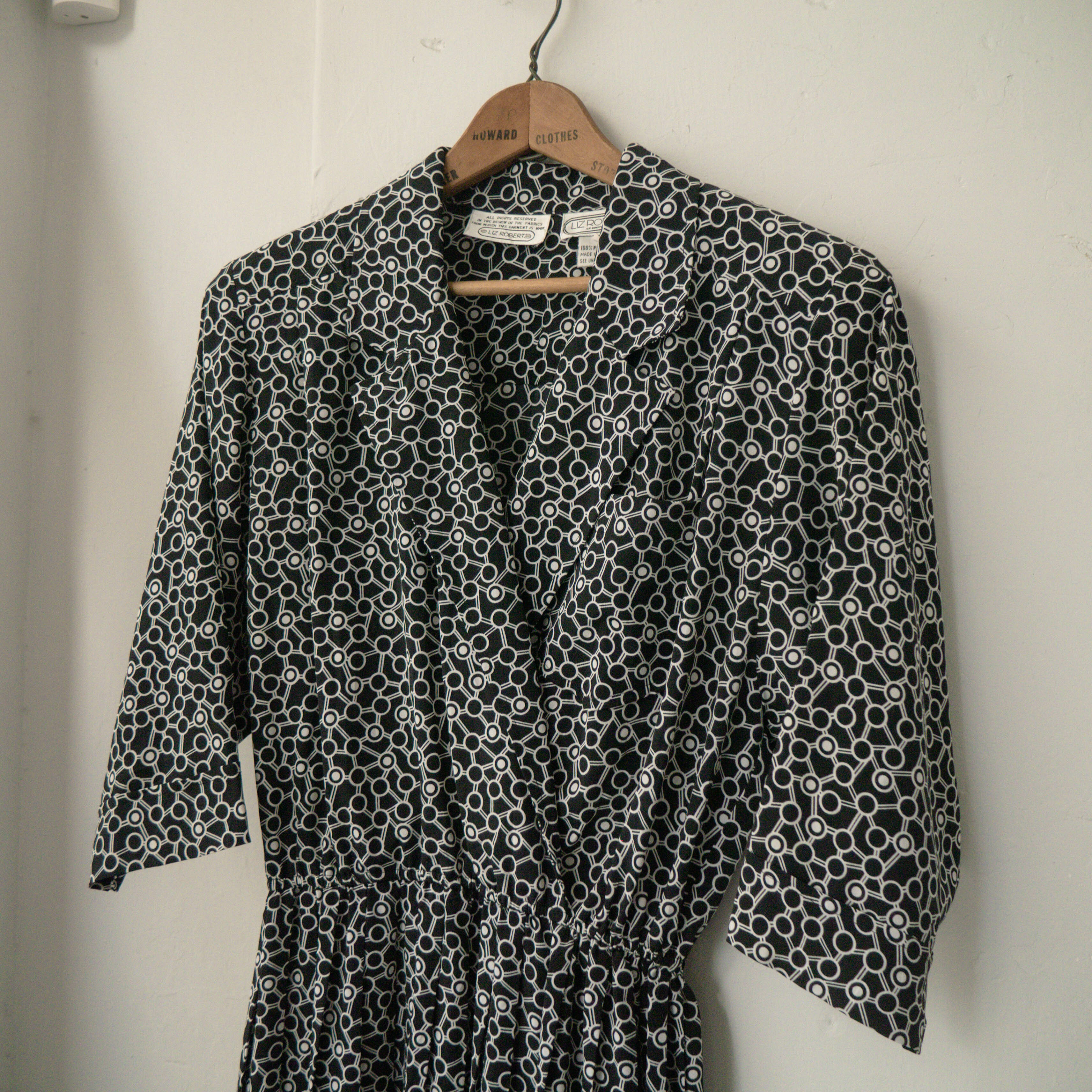 VINTAGE LONG DRESS 黑色 幾何 印花 短袖 長版 長洋裝