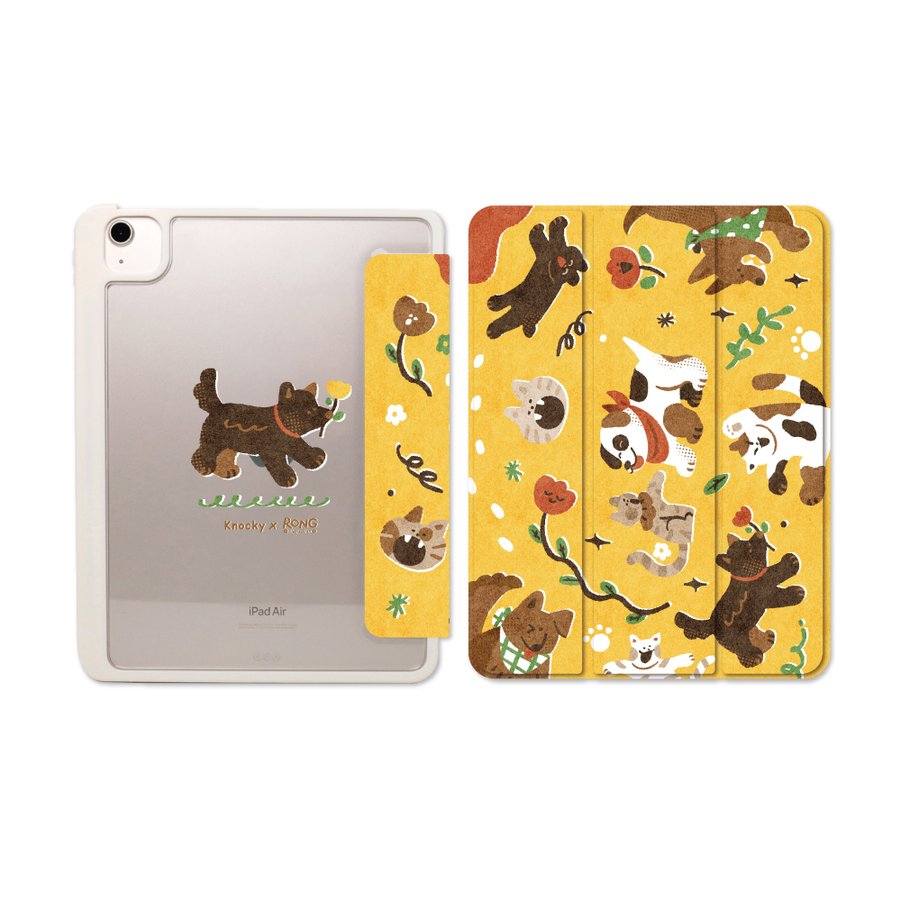 【Knocky x 草棉谷Rong】『貓狗款』iPad Air/Pro 平板保護殼 (三折式/硬底軟邊/右側筆槽)