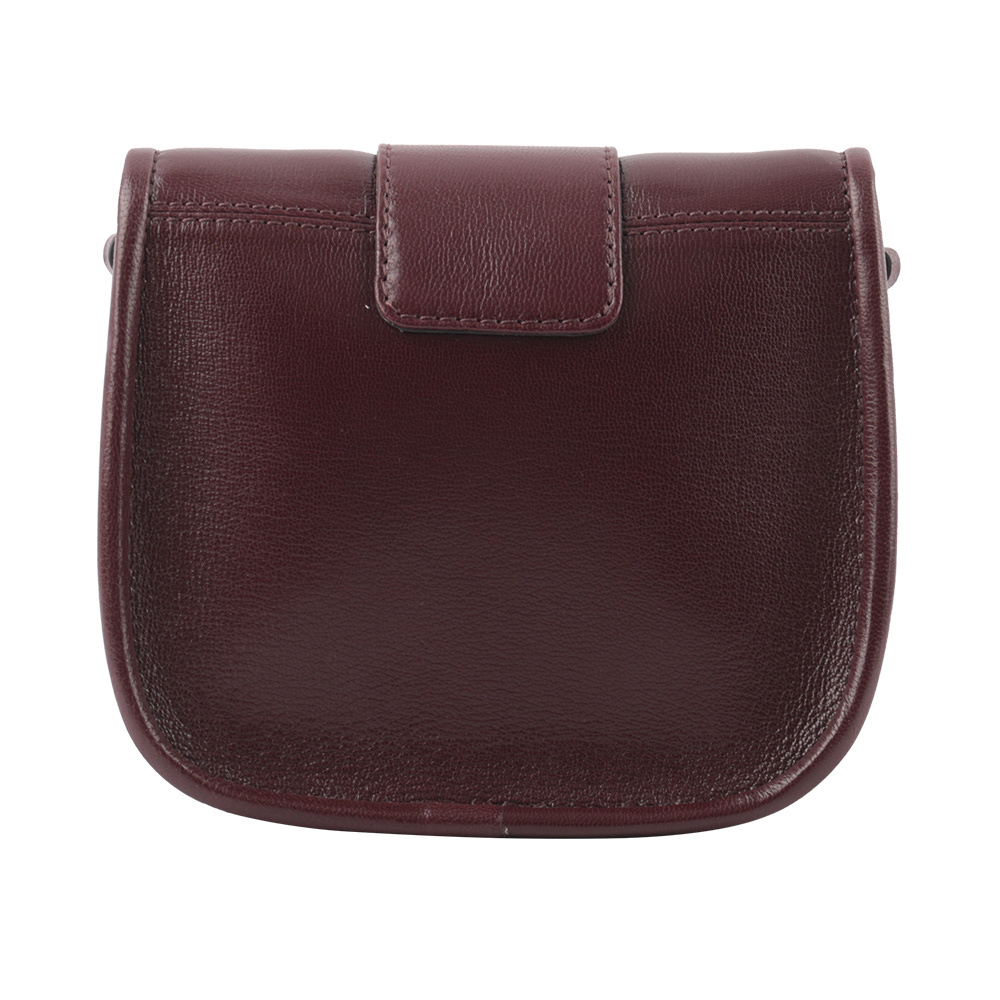 【SEE BY CHLOE】Saddie 閃亮山羊皮翻蓋斜背包(深棕色)