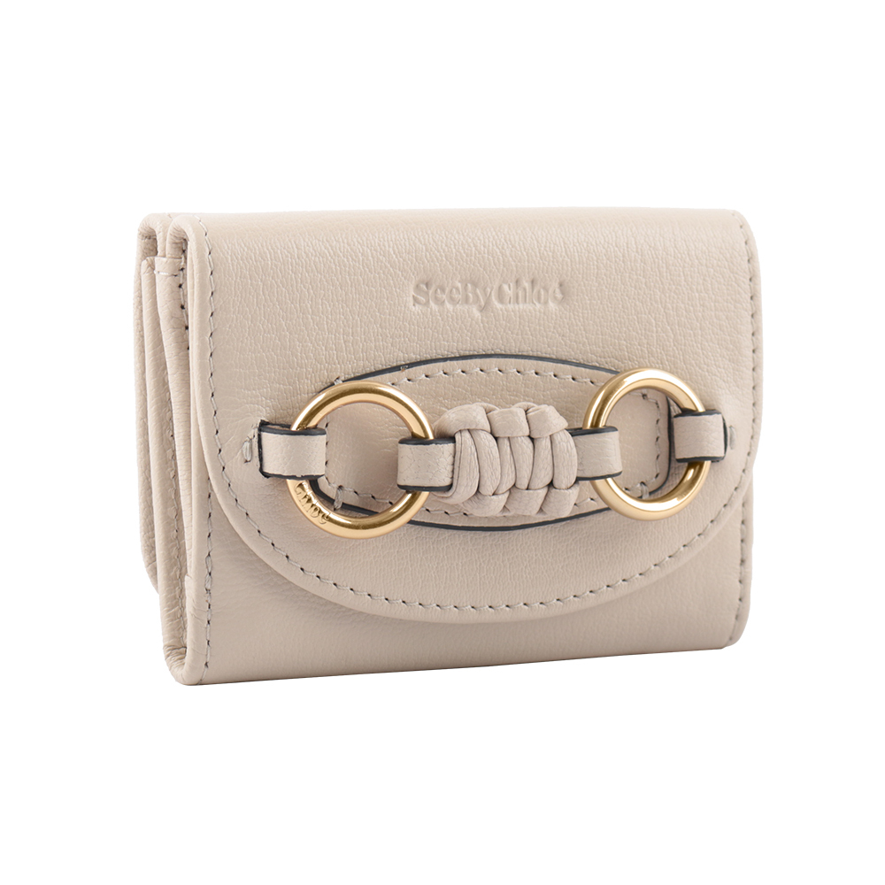 【See by Chloé】Saddie 山羊皮編織圓環雙釦三折短夾