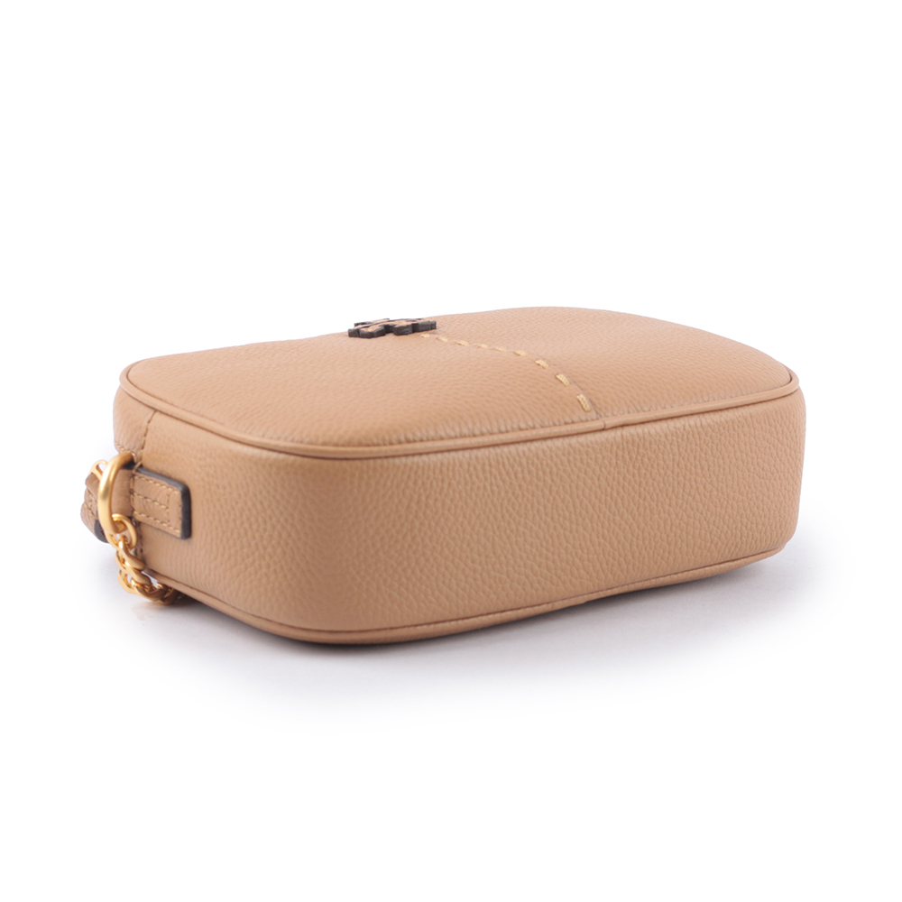 【TORY BURCH】McGraw 荔枝皮革拉鍊相機包(提拉米蘇)