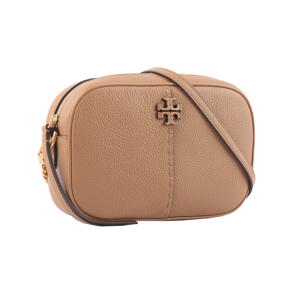 【TORY BURCH】McGraw 荔枝皮革拉鍊相機包(提拉米蘇)