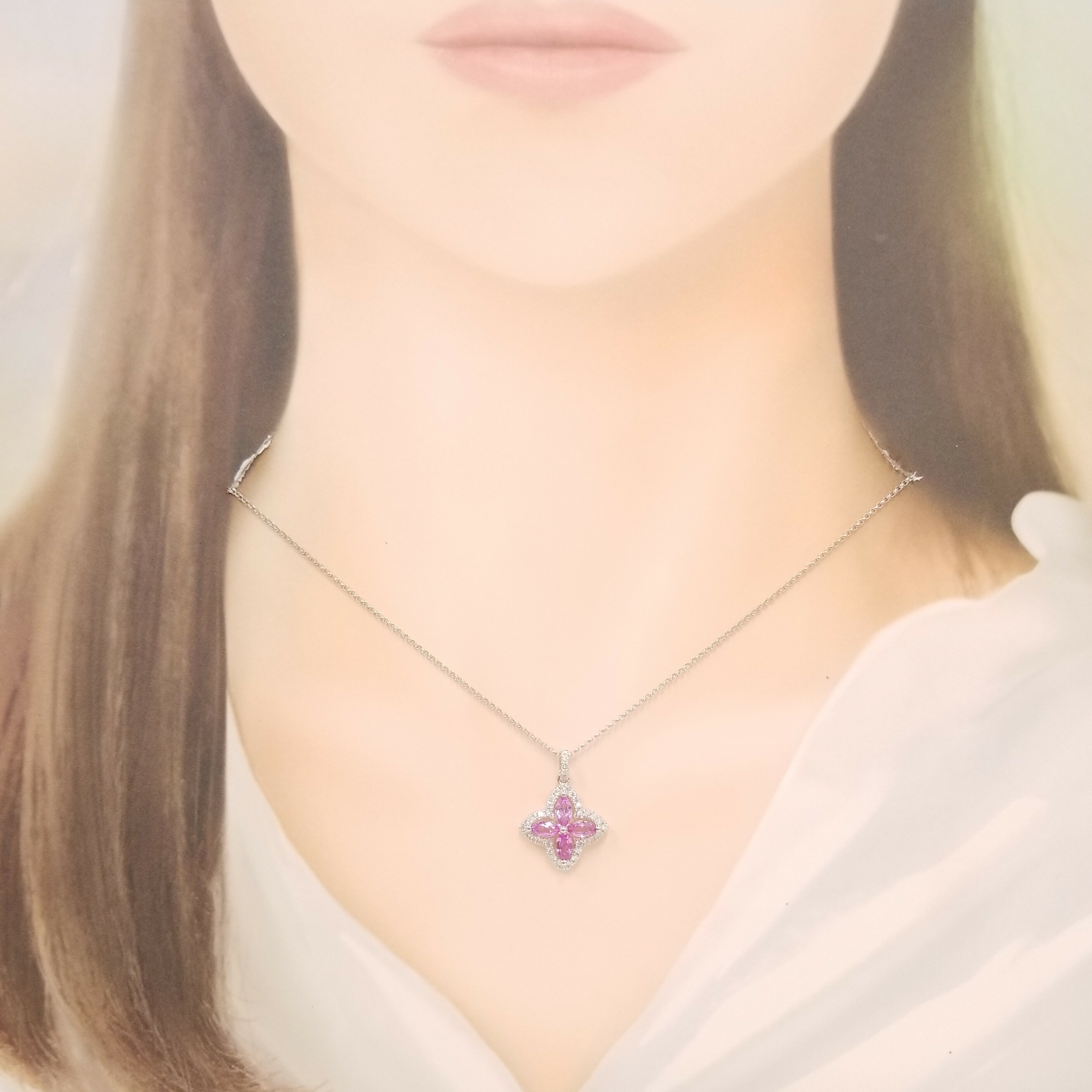 18K White Gold 1.19ct Pink Sapphire and Diamond Pendant