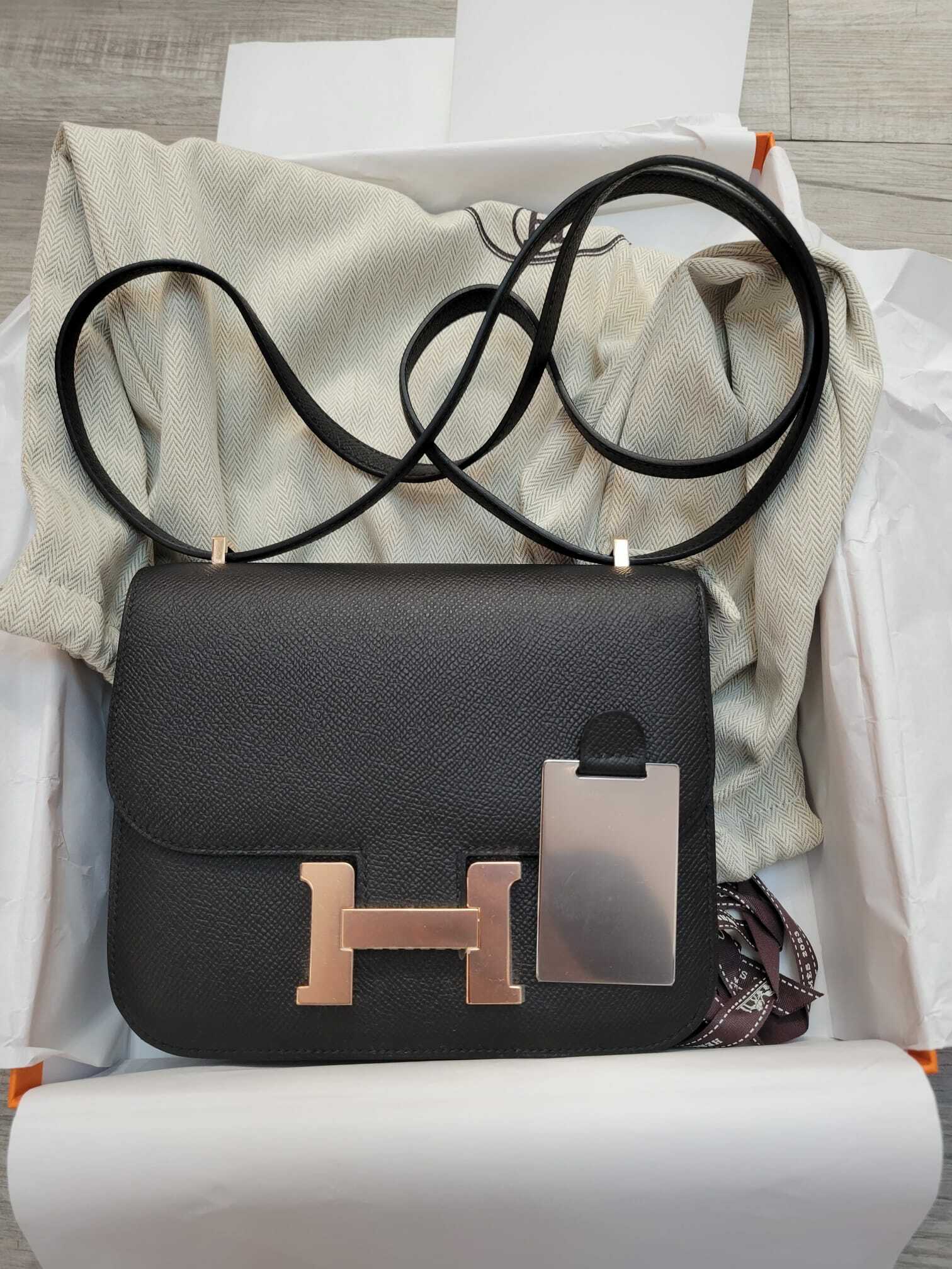 HERMES mini constance noir CD (Rose Gold)  黑色 玫瑰金扣  (有鏡)