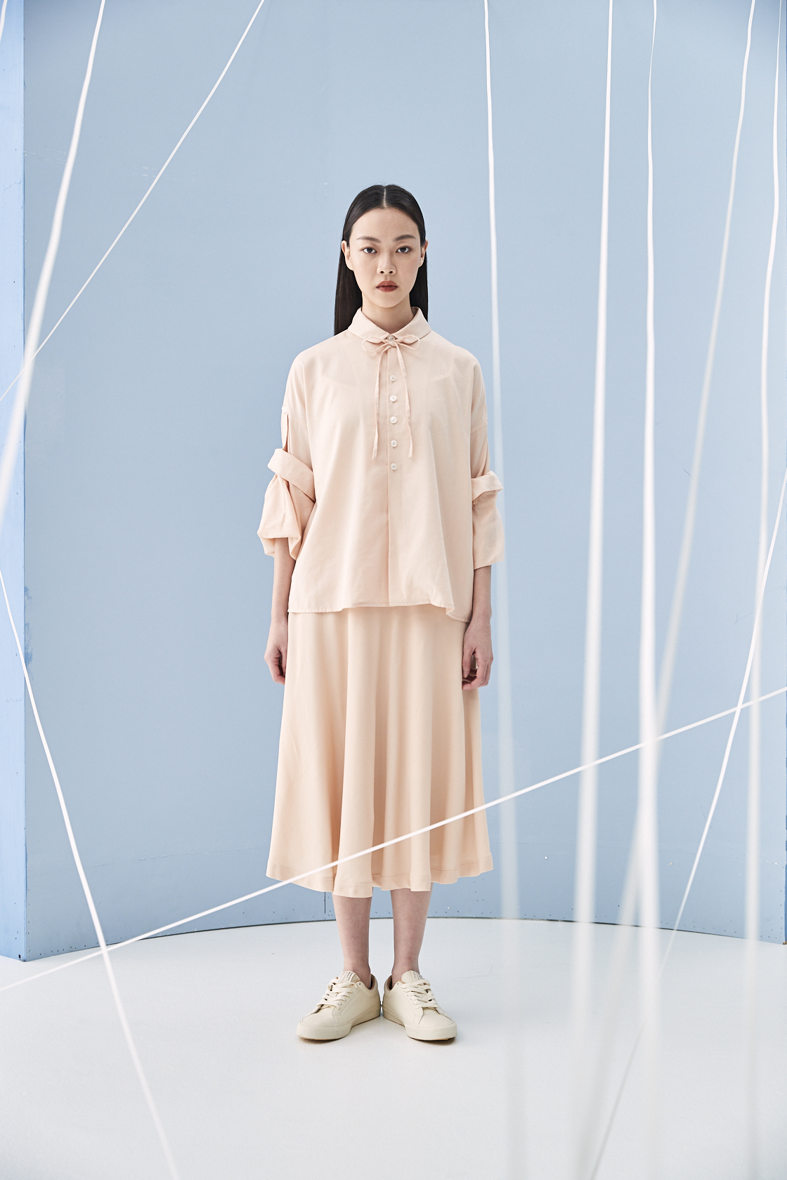 蝴蝶結寬襬襯衫