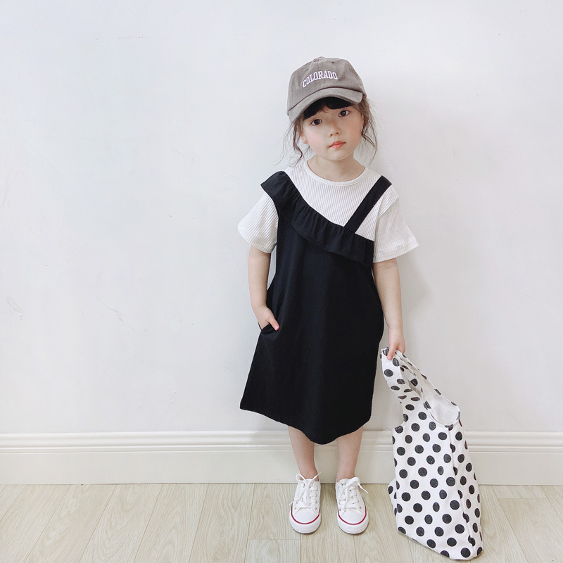 親子款 針織拼接假兩件洋裝 黑色