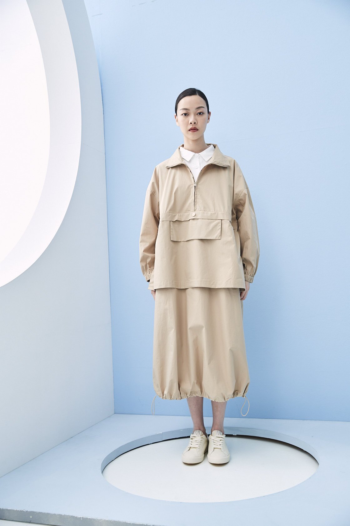 半門襟束口洋裝