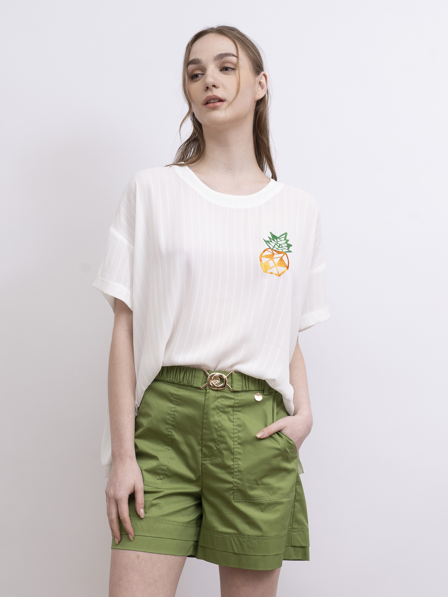 mi-tu 純色系腰帶短褲