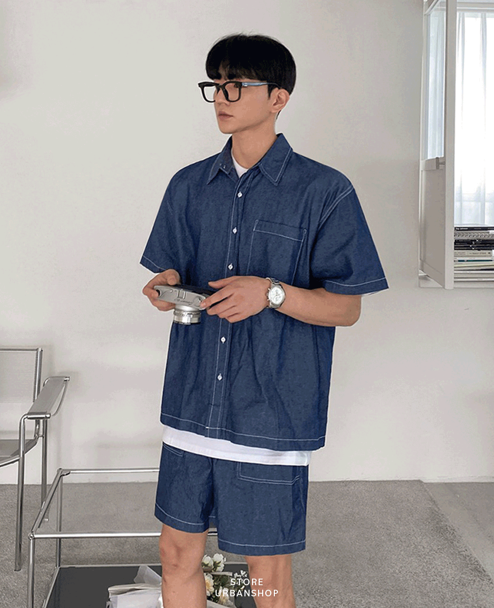 單寧襯衫套裝 / 藍色 / 不提供退換貨