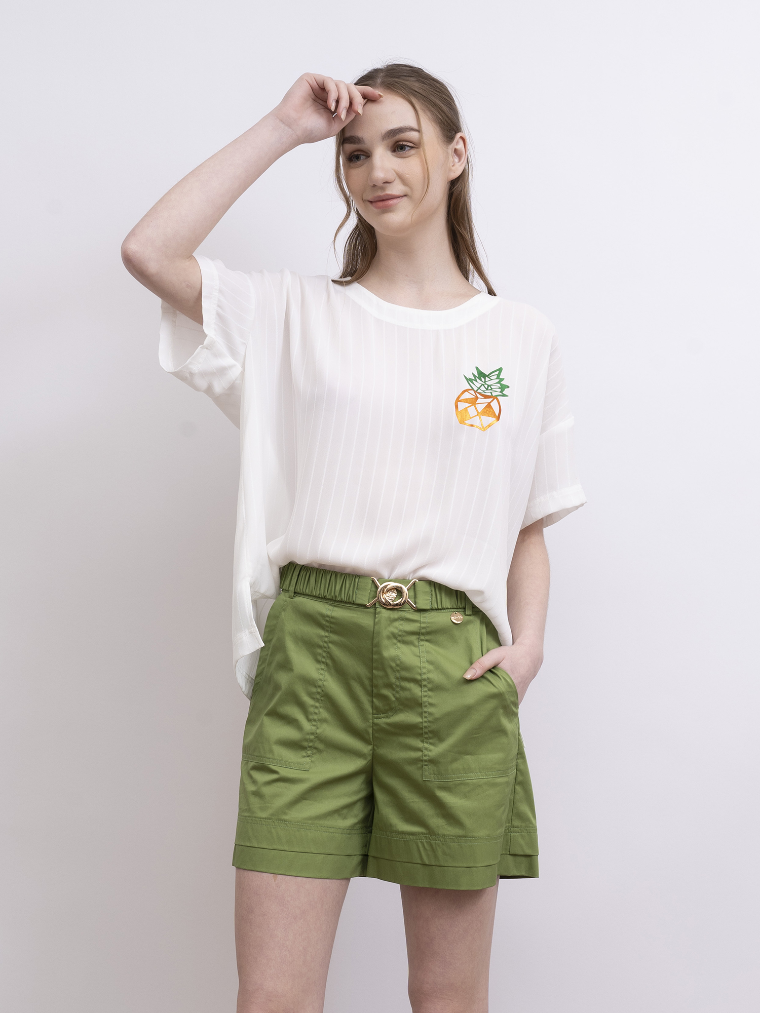 mi-tu 圖案落肩短袖上衣