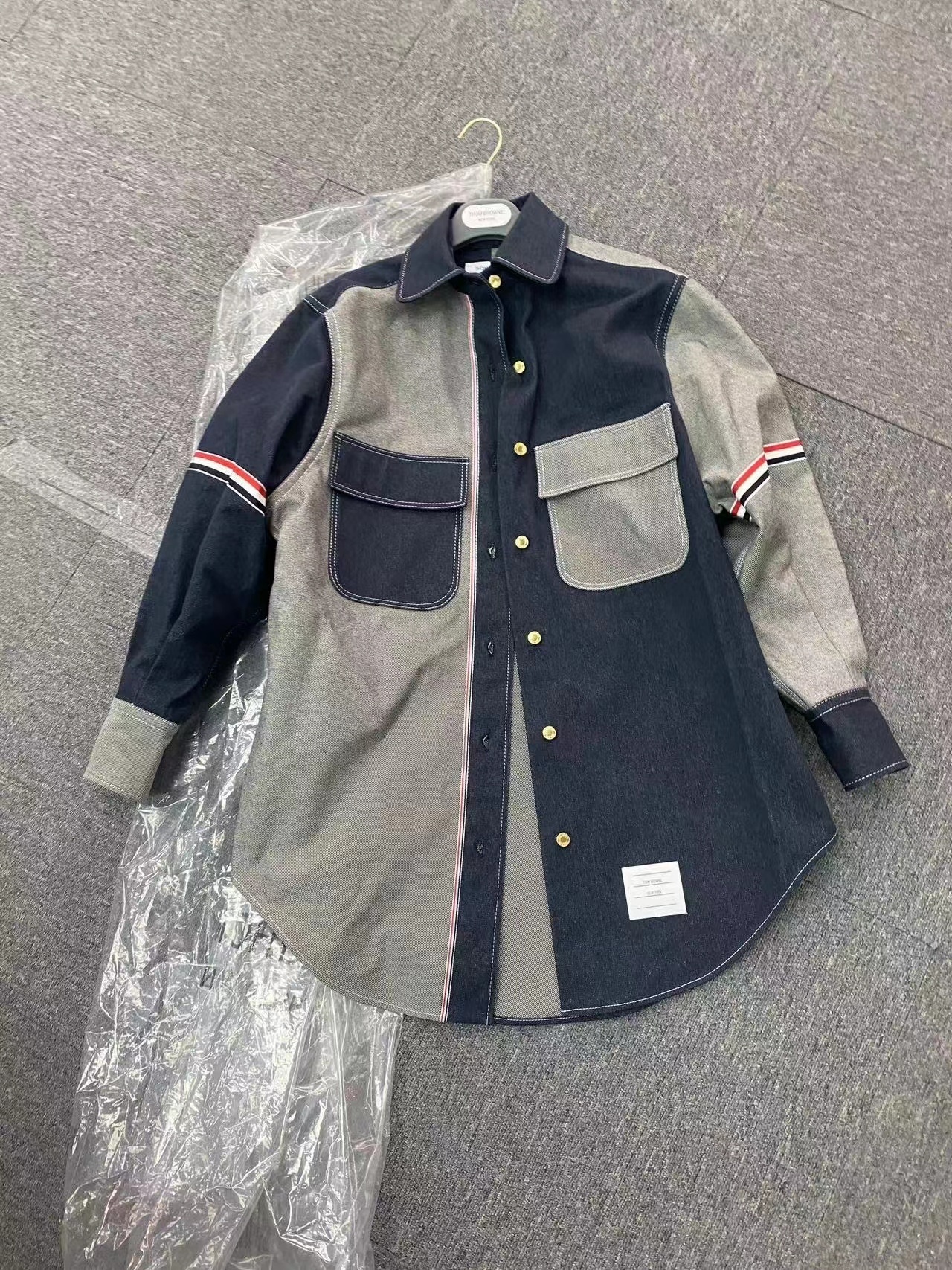 Thom Browne 拼色長袖襯衫-M