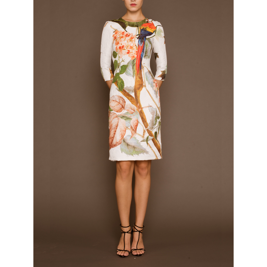 NAEEM KHAN - 水墨花鳥畫五分袖印花洋裝