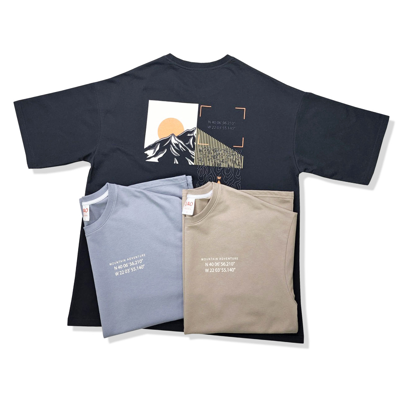 QIAO - 超日本 和風手繪山形 落肩五分T