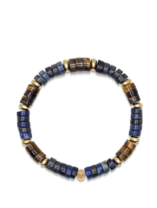 Wristband with Blue Lapis and Brown Tiger Eye Heishi Be