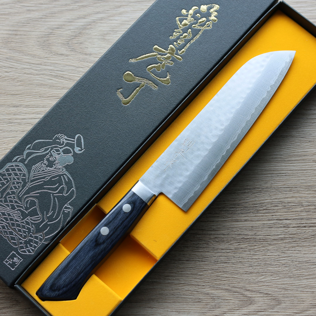 增谷訓生 三德刀 170mm VG10鋼 刻流 藍柄