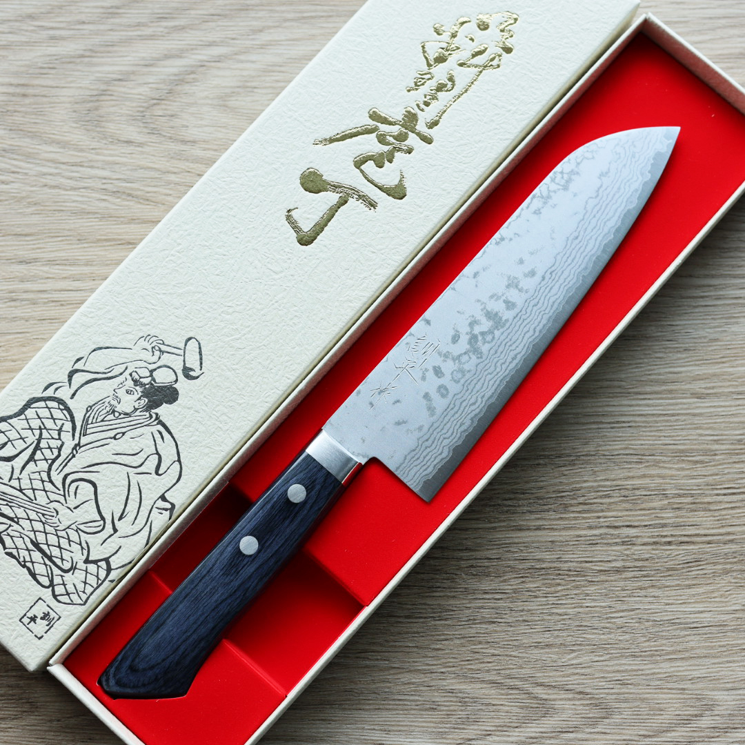 增谷訓生 三德刀 170mm VG10鋼 彩流 藍柄