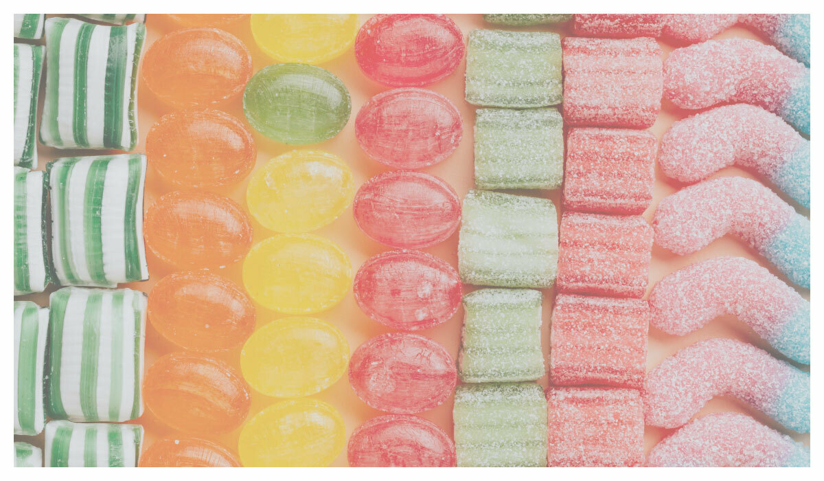 很多有色素的軟糖跟糖果