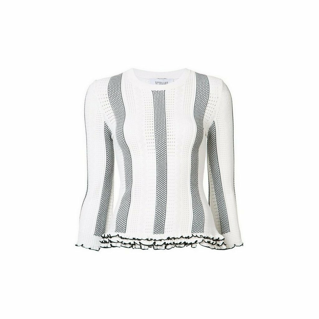 DEREK LAM 10 CROSBY - 針織荷葉邊條紋長袖上衣