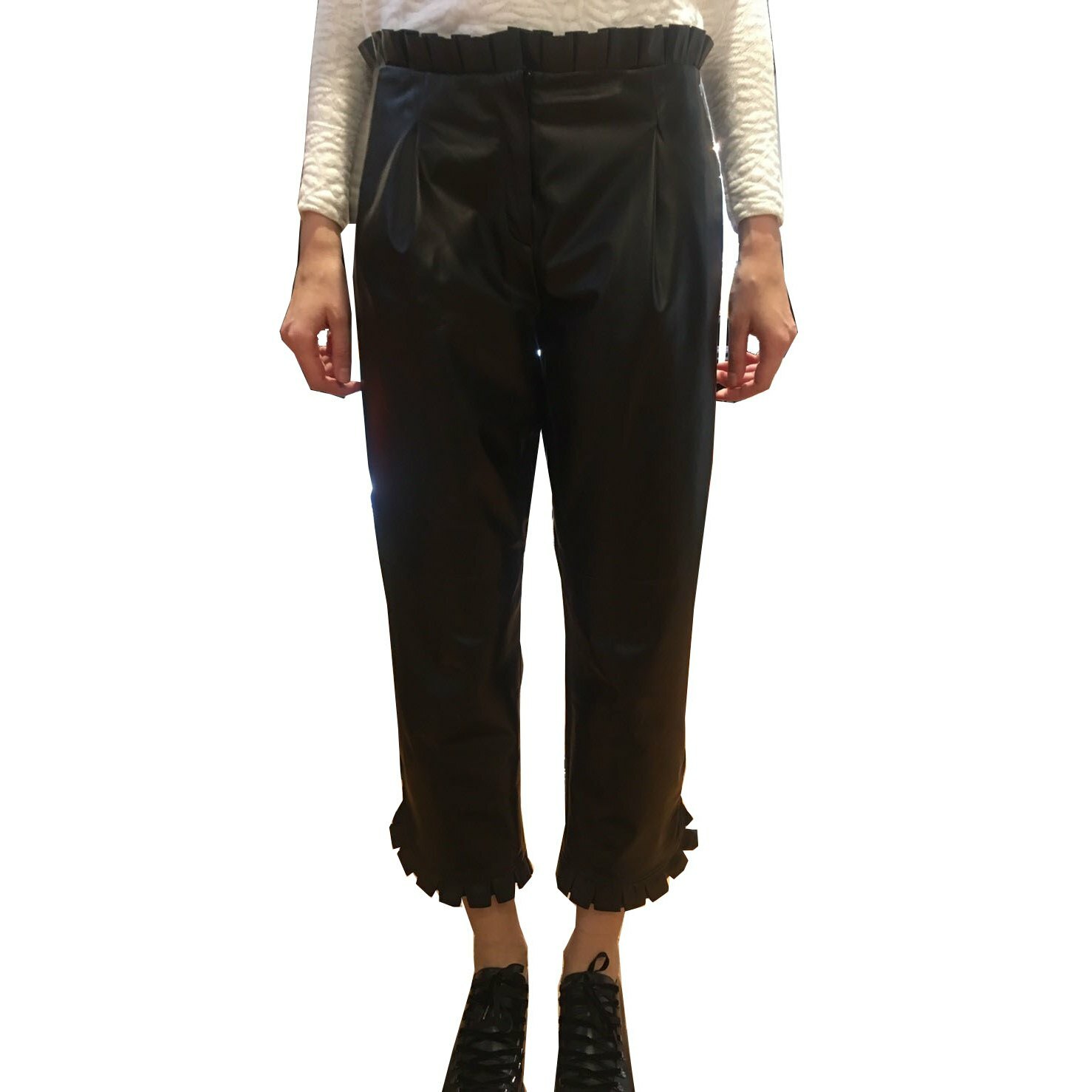 DROME - 小羊皮荷葉邊七分褲