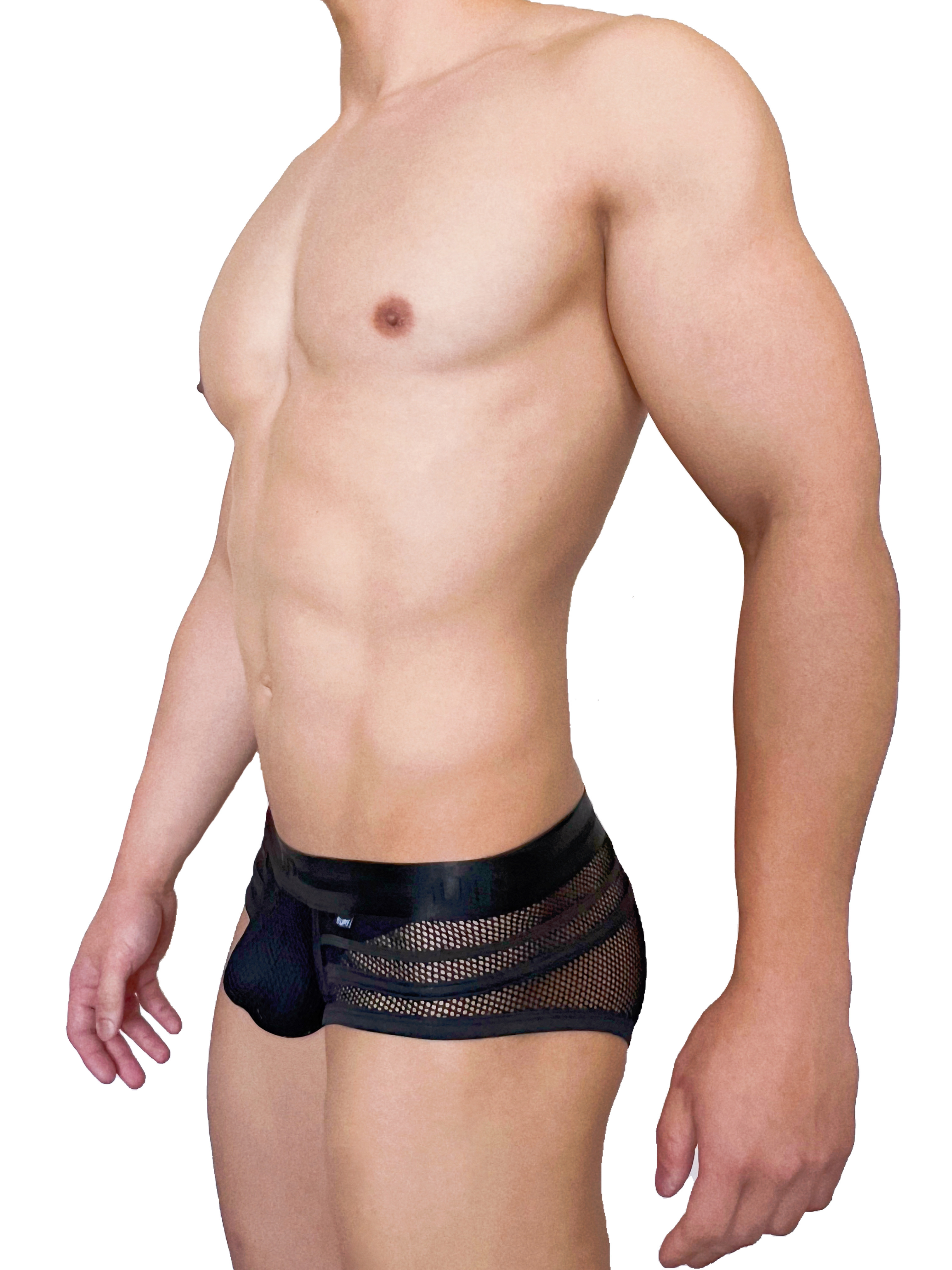 Black Fetish Premium 低腰四角內褲 全透網黑