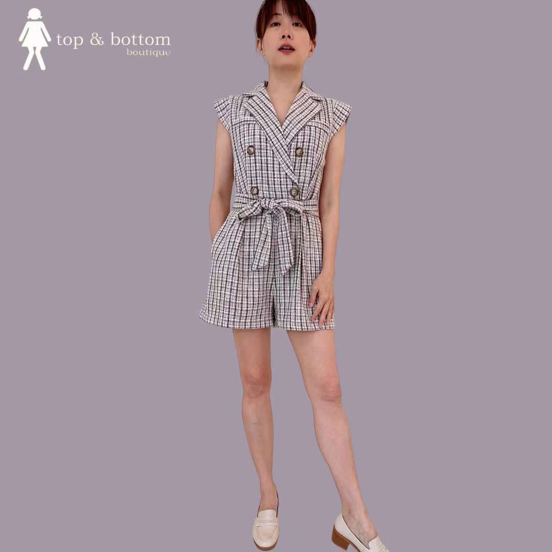 TWEED COLLARED SHORT JUMPSUIT
