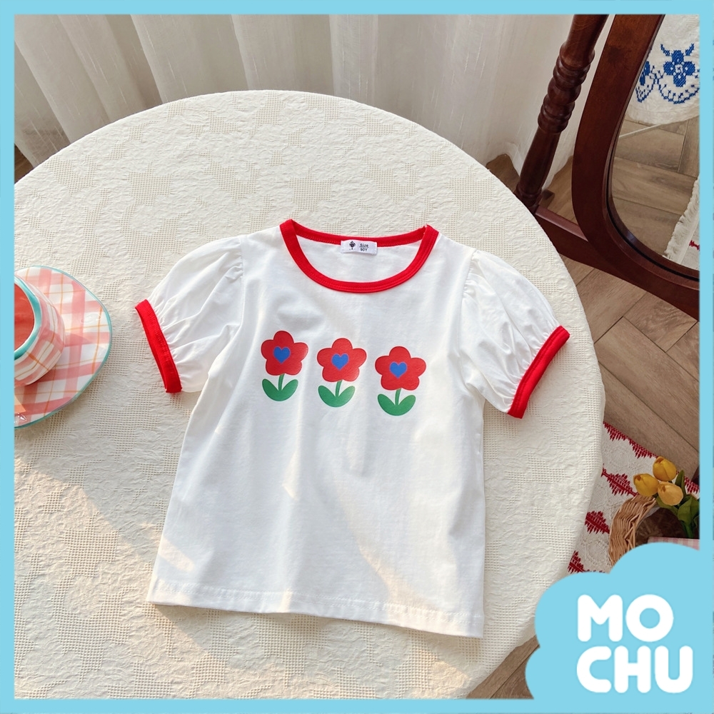 三朵小花泡泡袖上衣(兩色)