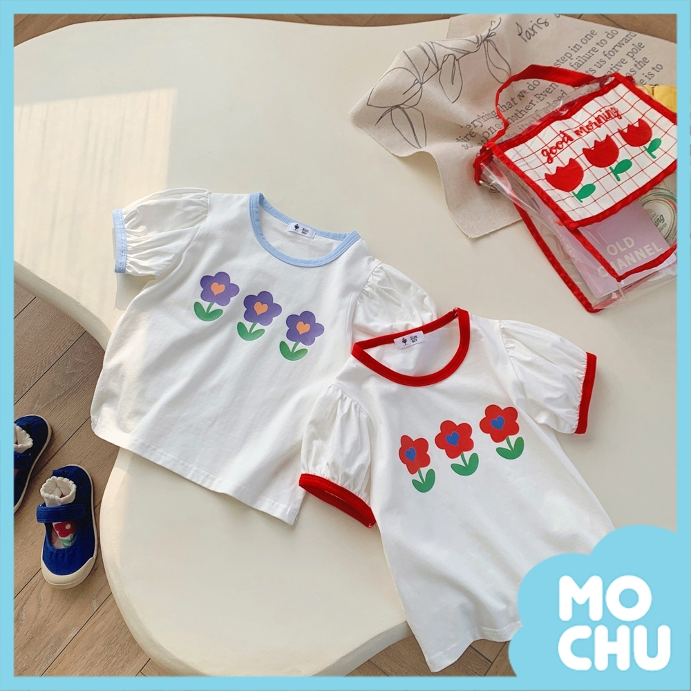 三朵小花泡泡袖上衣(兩色)